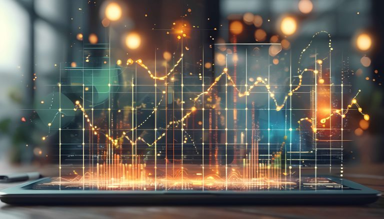 Data insights graph bursting out of a tablet