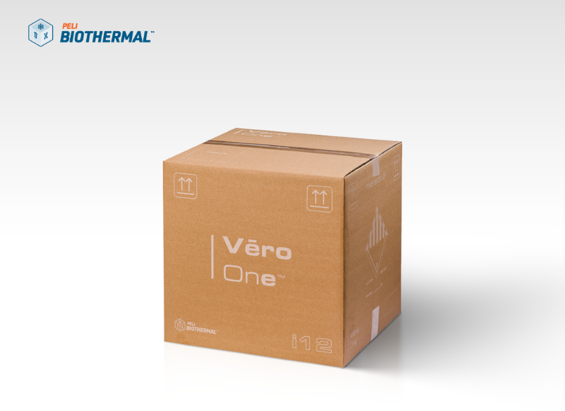 Vēro One™, Peli BioThermal's single-use dry ice shipping solution for deep-frozen shipments.